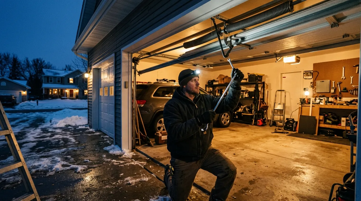 Garage door detail illustrating what we check first on a gurnee service call