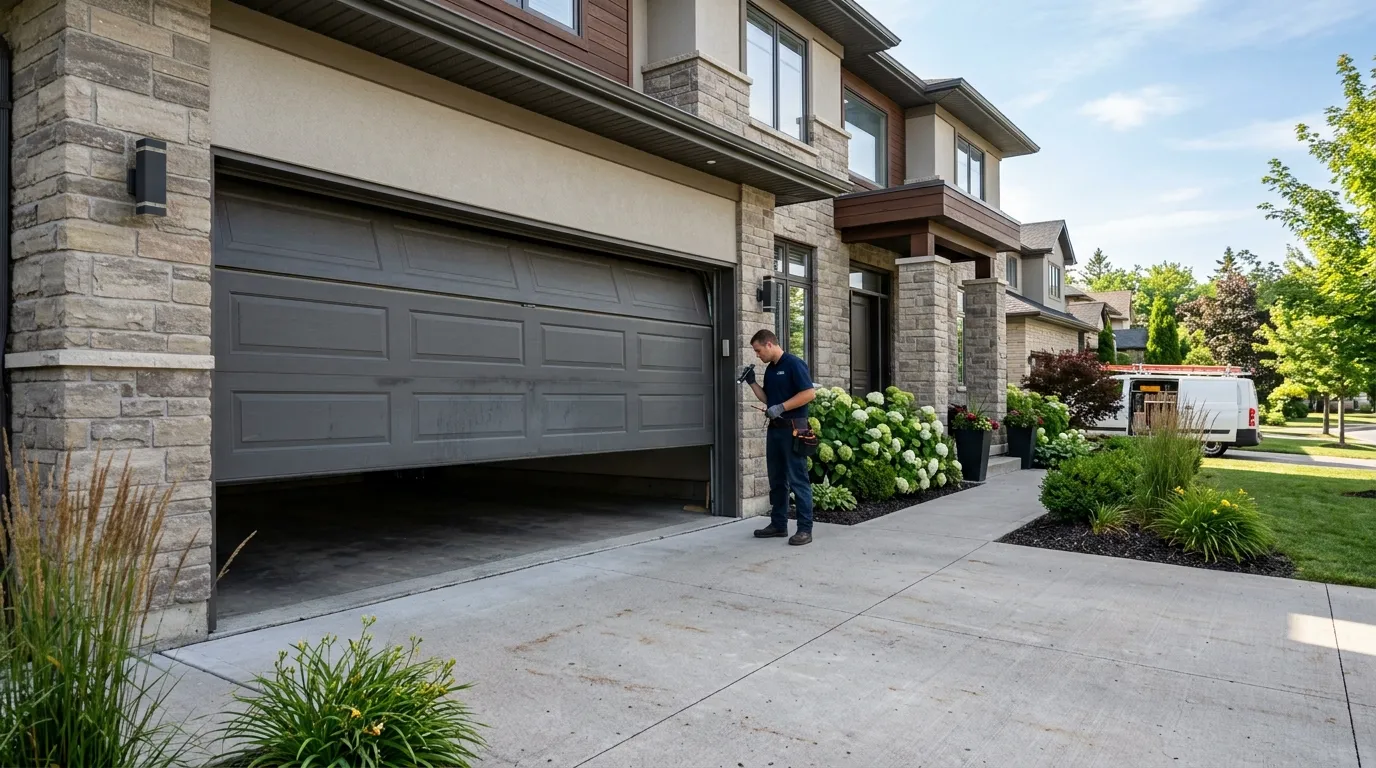 Garage door detail illustrating why a door goes off track - gurnee's housing and winters explained